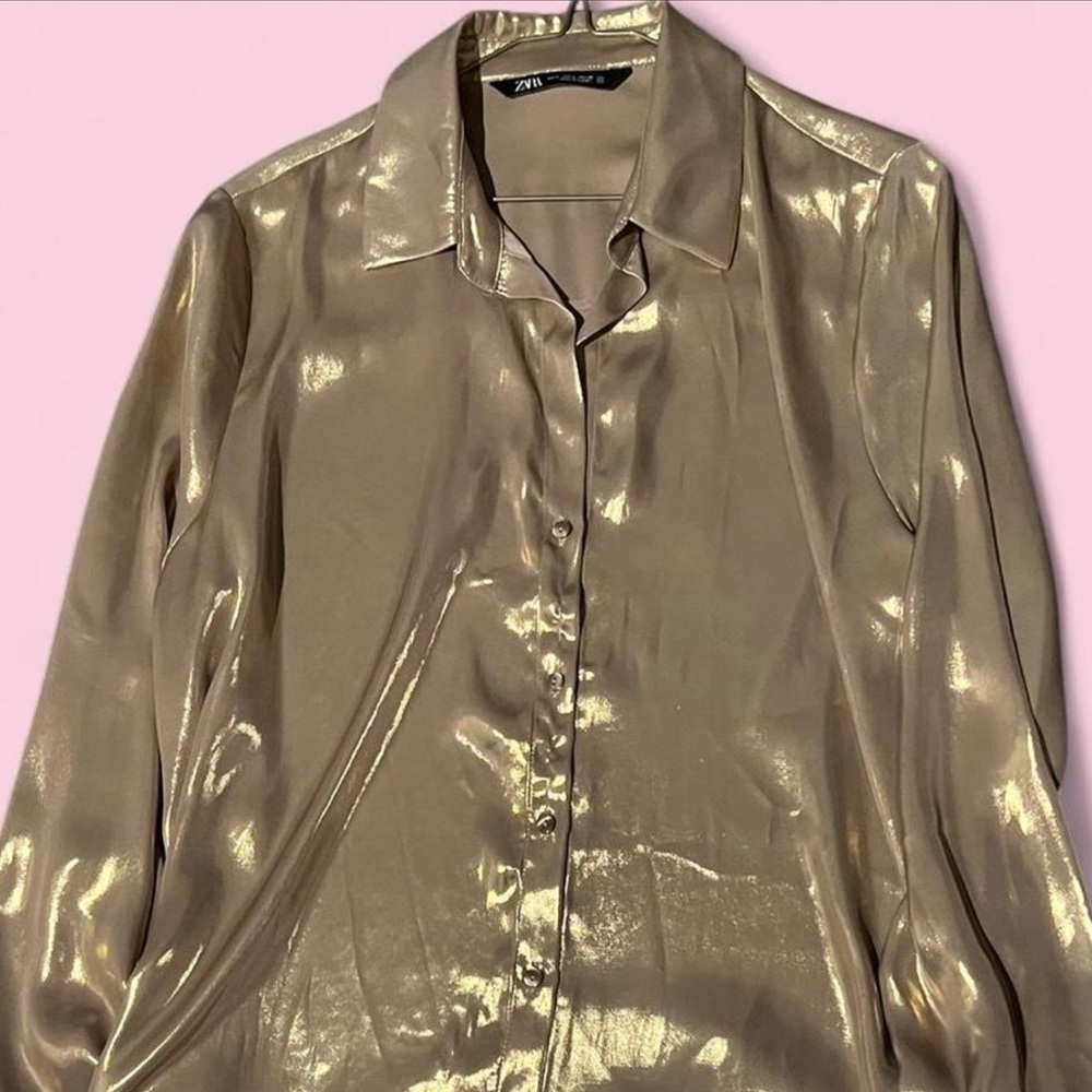 SOLD Zara Metallic Gold Button-Down Shirt